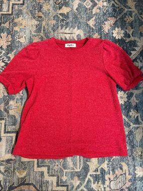 Haptics Women's Red Crew Neck Short Sleeve Sweater